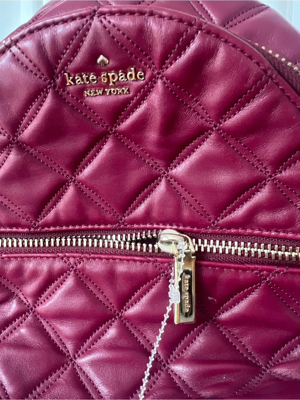kate spade Quilted Wine Red Mini Backpack with Gold Hardware